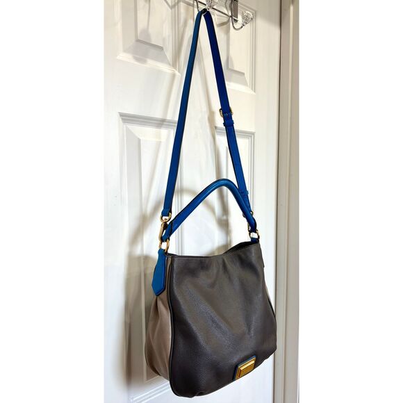 MARC by MARC JACOBS -New Q Hillier Leather Hobo Crossbody/Grey & Blue Colorblock - Picture 3 of 14